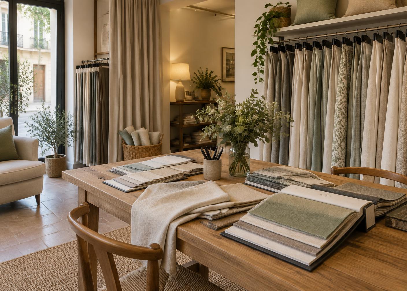 Interior del showroom de cortinas y textiles