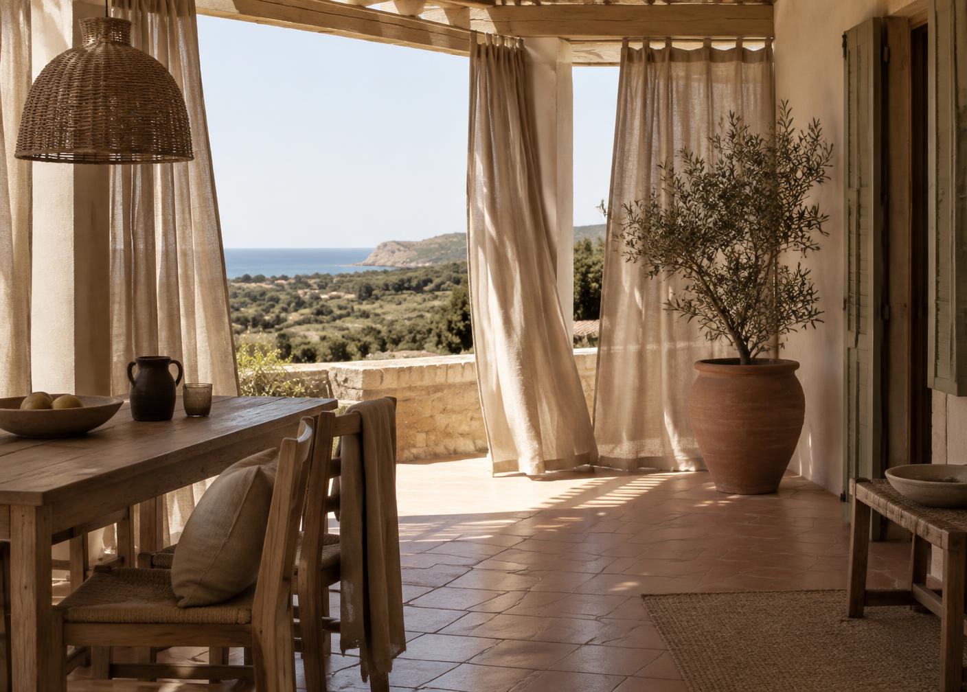 Terraza con estor y cojines para exterior
